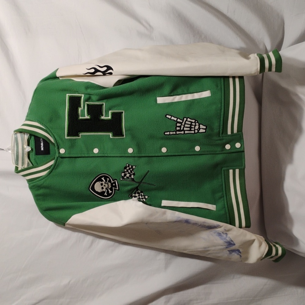 SALE! Novamen Biker Faux Leather Sleeves Varsity Letterman Jacket (BX22)
